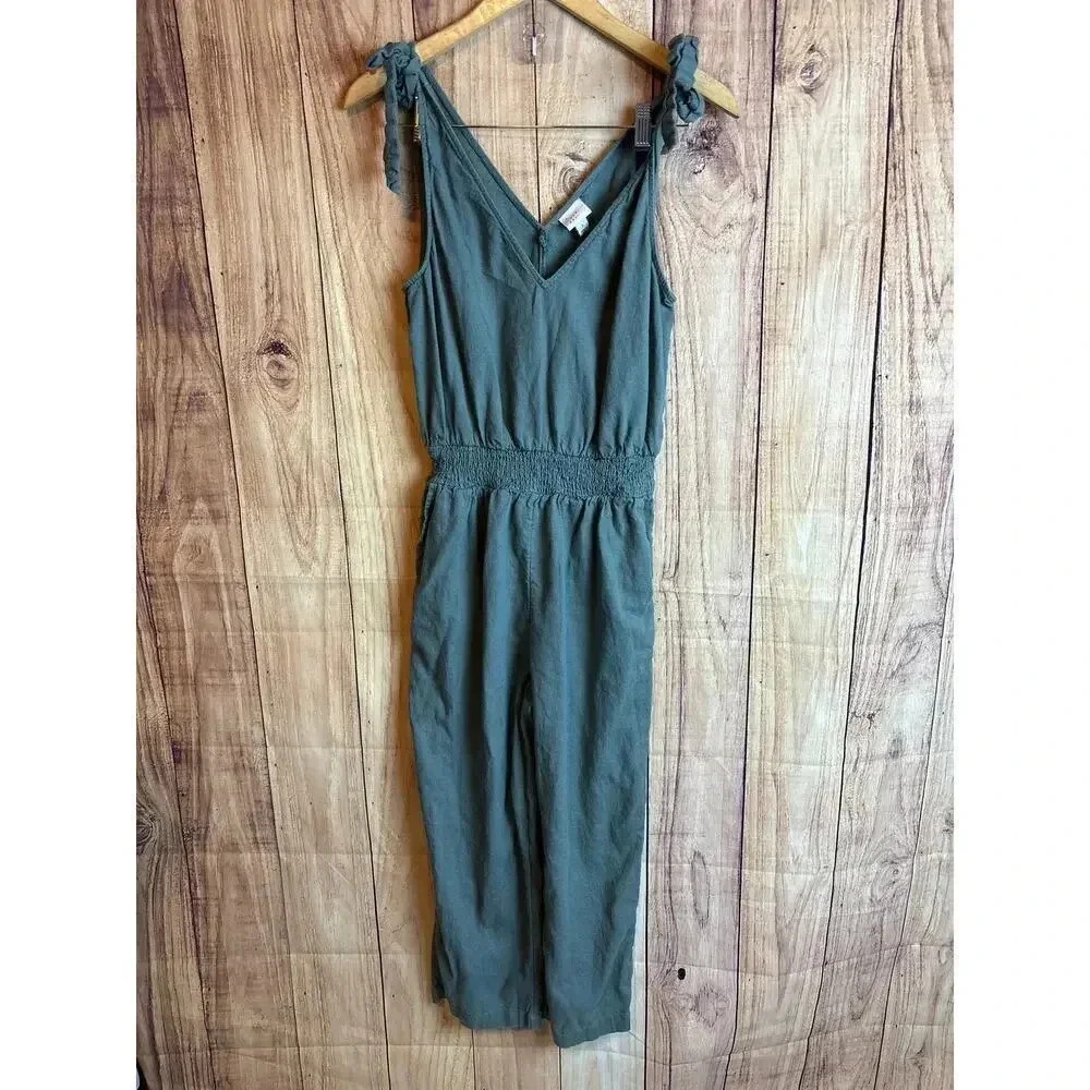 A New Day Target V-neck Jumpsuit Olive Green Adjustable Straps Pockets Size S